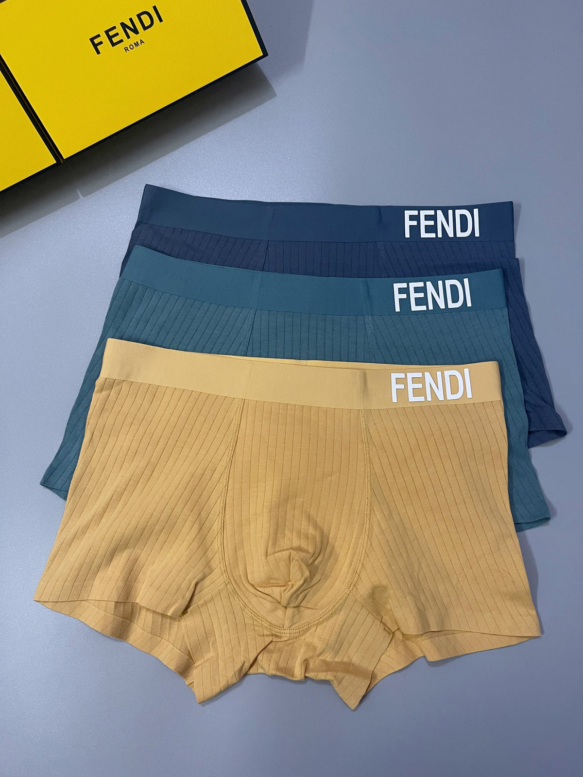 Fendi Yellow Teal Navy White Waist Text Boxer Briefs, image 3