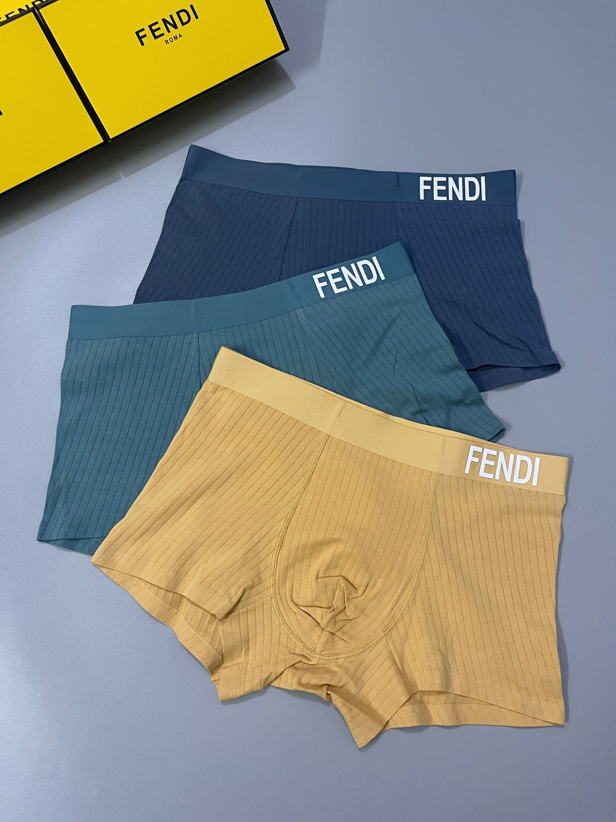 Fendi Yellow Teal Navy White Waist Text Boxer Briefs, image 1