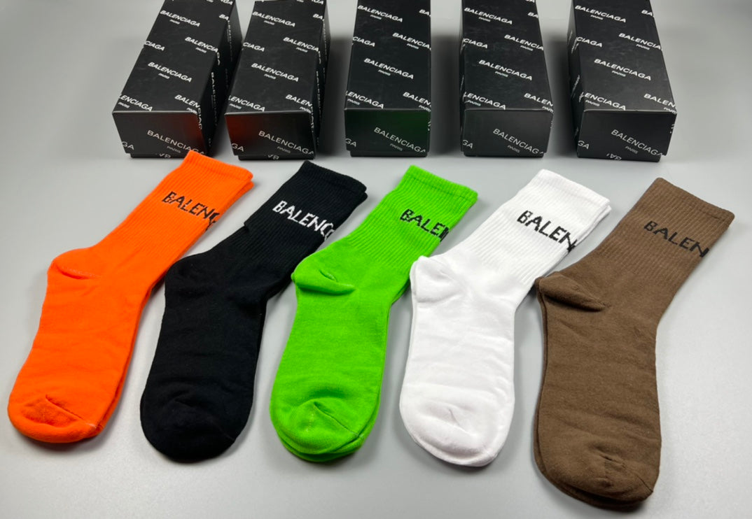 Balenciaga Bright Colours Plain Letter Cuffs Crew Socks, image 7