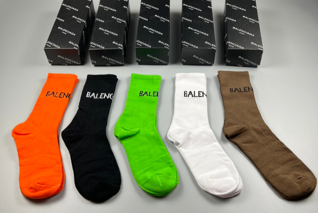 Balenciaga Bright Colours Plain Letter Cuffs Crew Socks, image 5