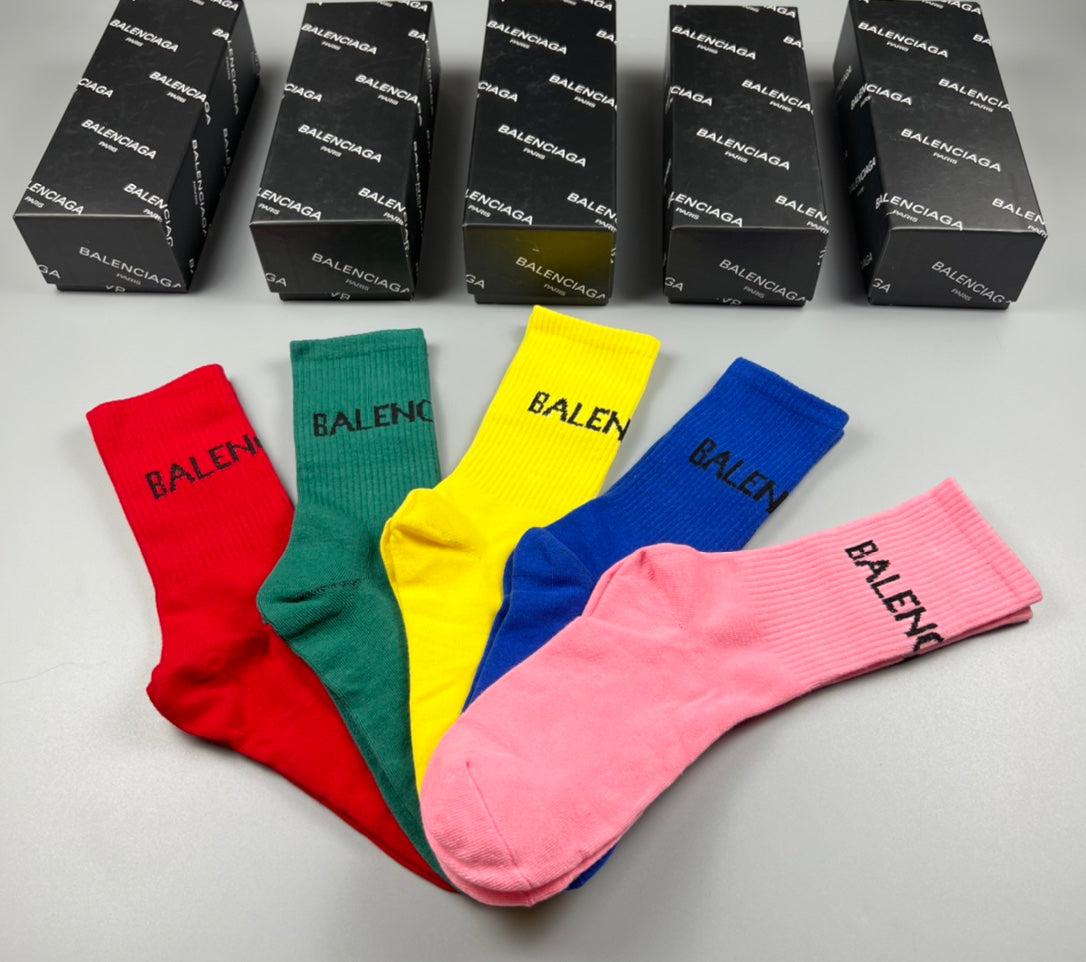 Balenciaga Bright Colours Plain Letter Cuffs Crew Socks, image 2