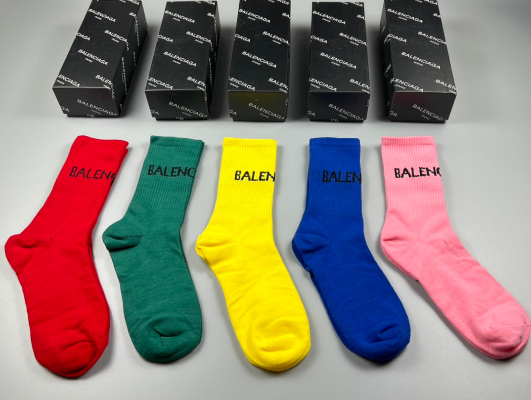 Balenciaga Bright Colours Plain Letter Cuffs Crew Socks, image 1