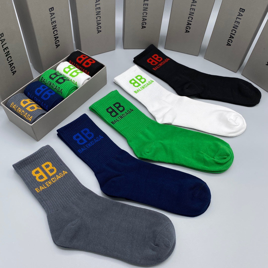 Balenciaga Grey Green White Small BB Ankle Socks, image 1