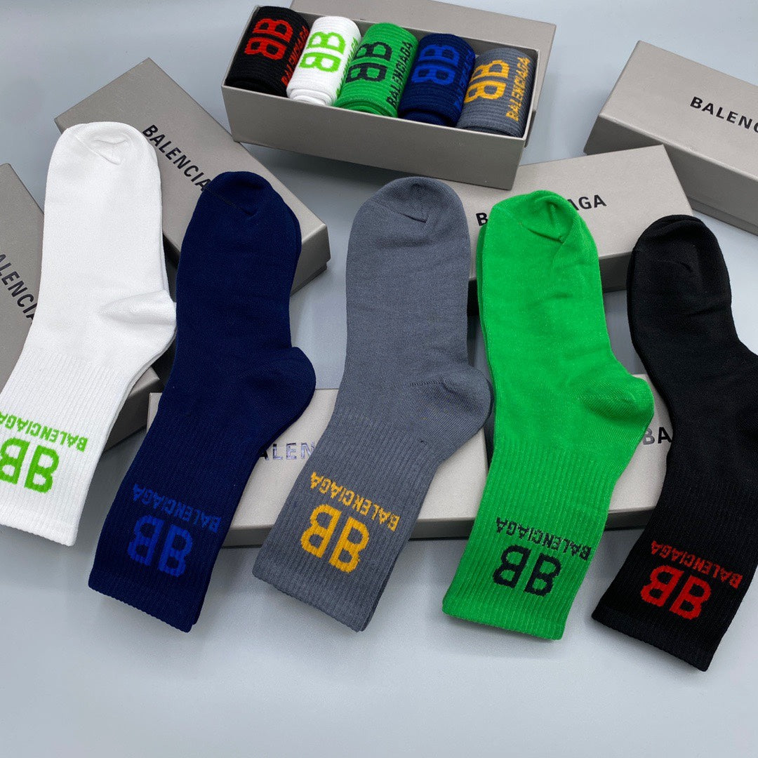 Balenciaga Grey Green White Small BB Ankle Socks, image 3