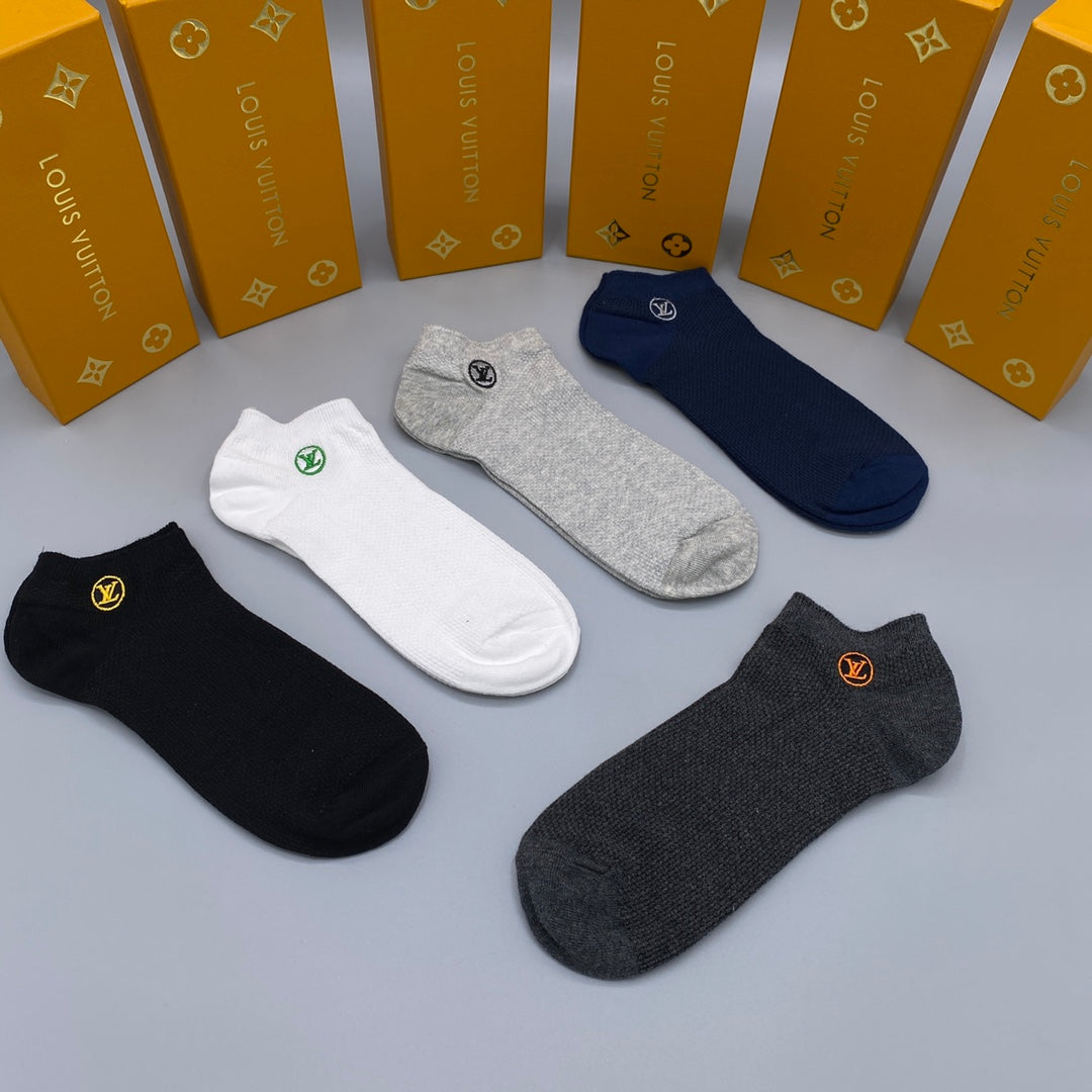 Louis Vuitton Neutral Grey Navy Plain Low Cut No-Show Socks, image 9