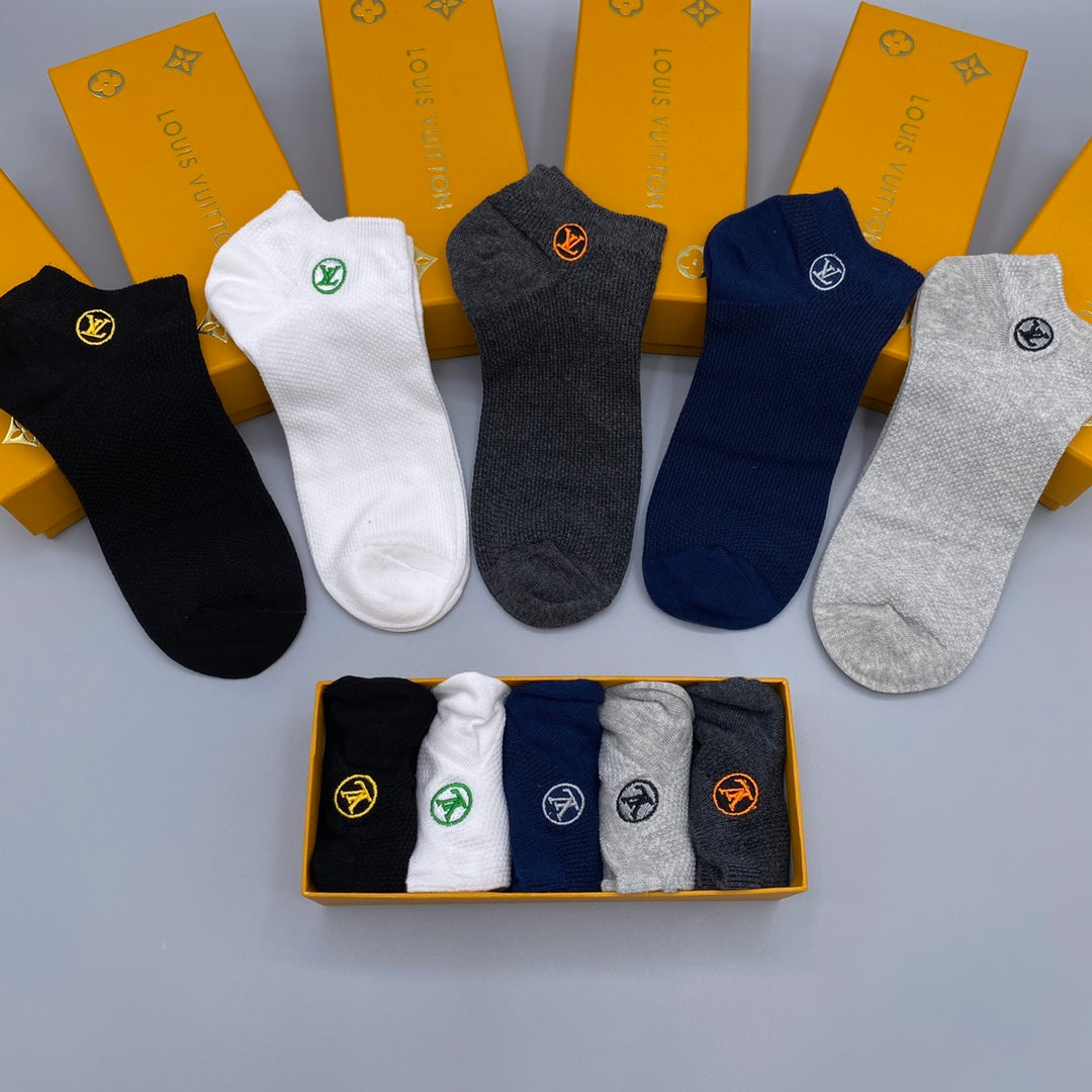 Louis Vuitton Neutral Grey Navy Plain Low Cut No-Show Socks, image 3