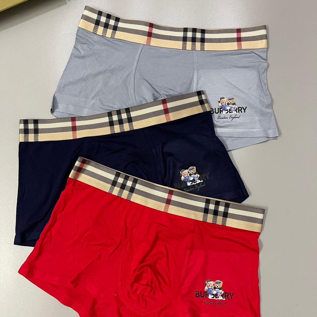 Burberry Red Grey Navy Check Waist Small Horse Boxer Briefs, image 1