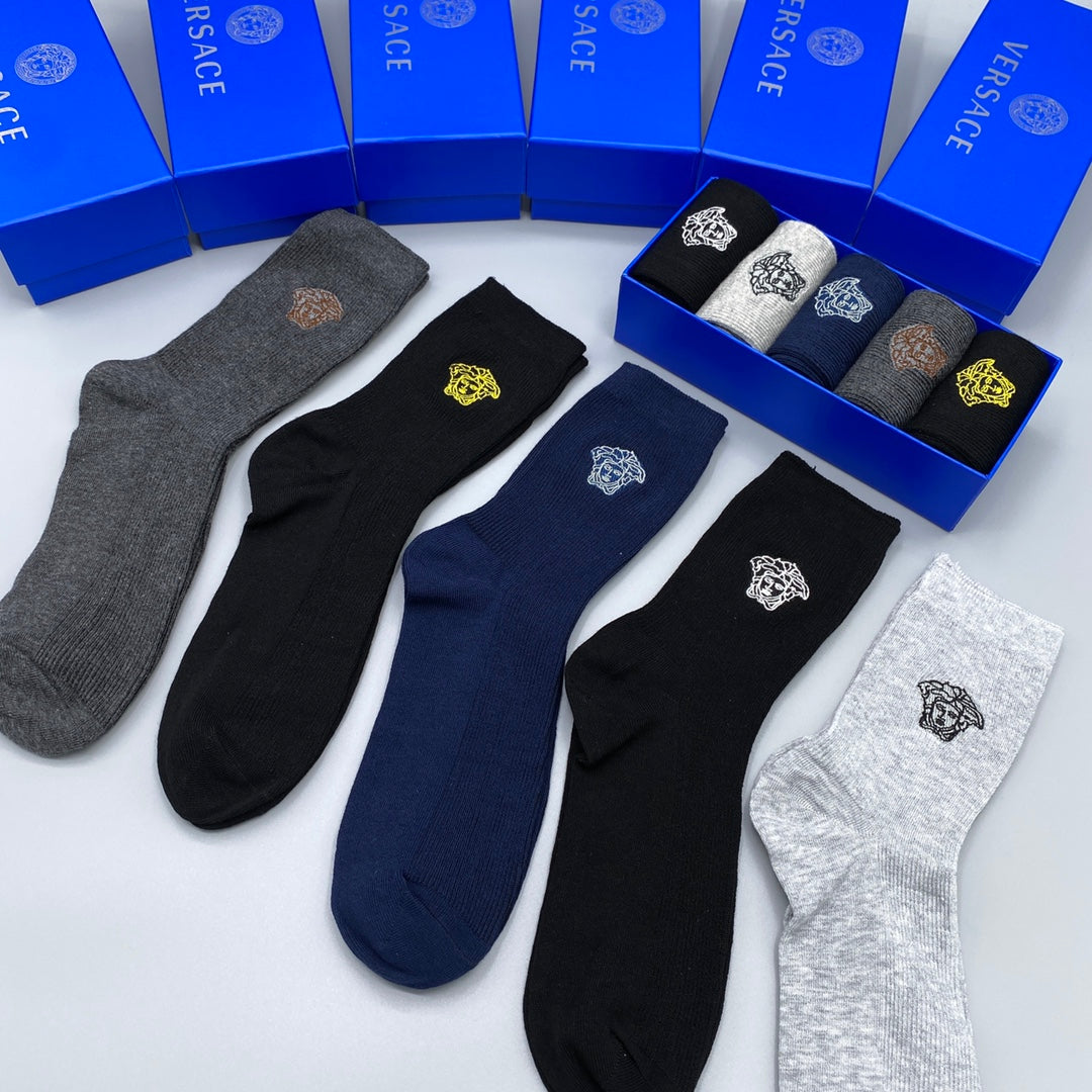 Versace Grey Blue Black Face Detail No-Show Socks, image 4