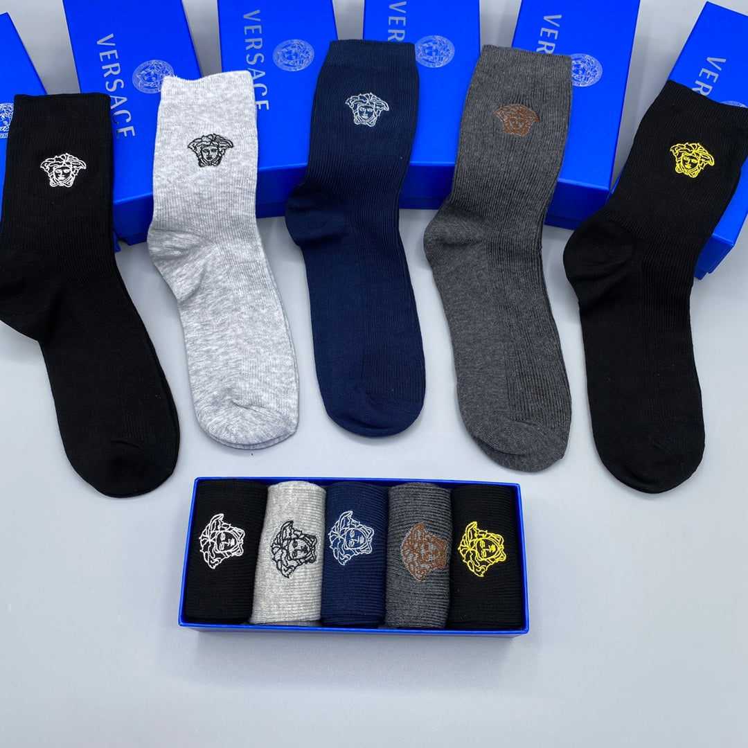 Versace Grey Blue Black Face Detail No-Show Socks, image 3