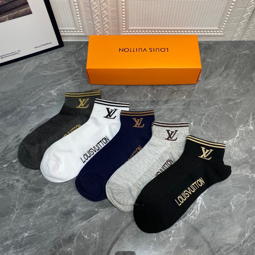 Louis Vuitton Grey White Navy Small Ankle Flower Ankle Socks, image 9