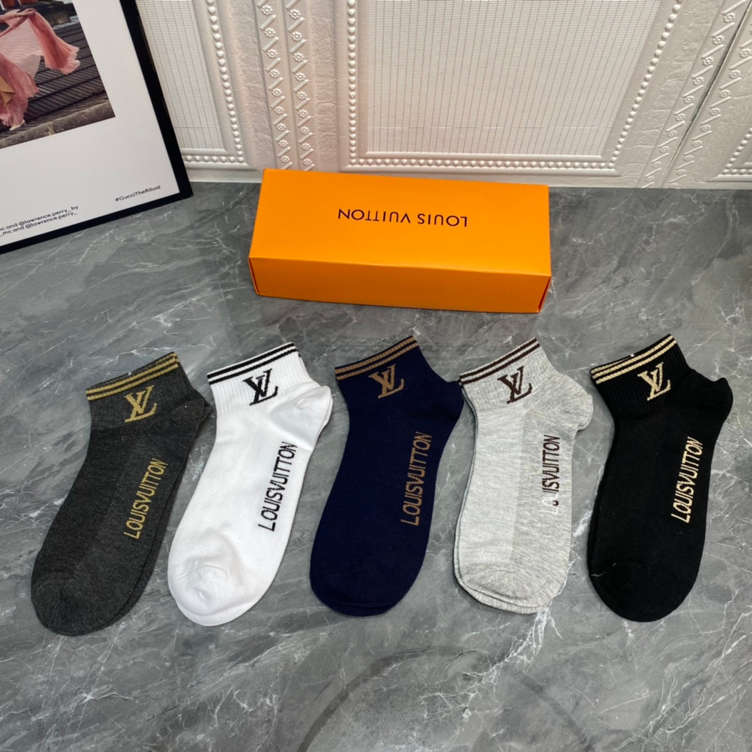 Louis Vuitton Grey White Navy Small Ankle Flower Ankle Socks, image 6