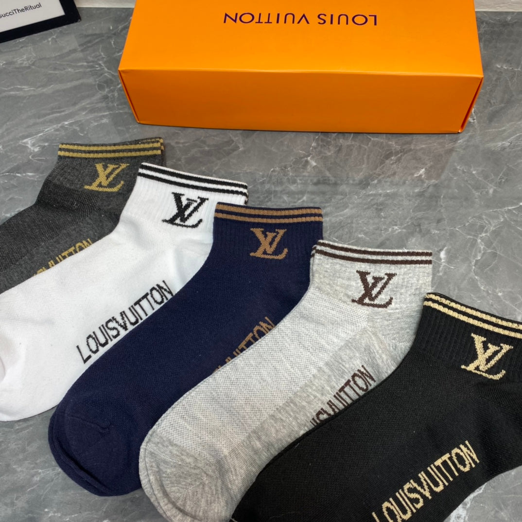 Louis Vuitton Grey White Navy Small Ankle Flower Ankle Socks, image 8