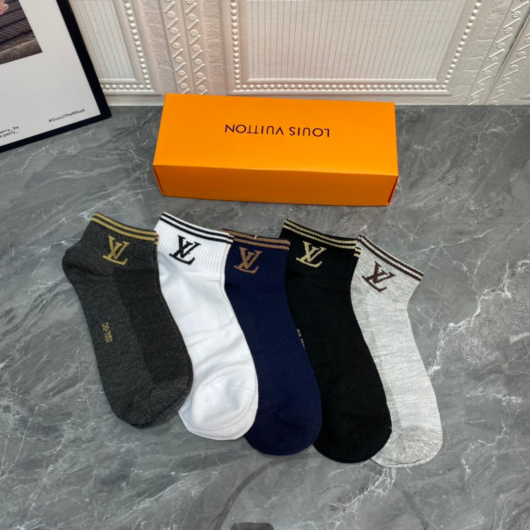 Louis Vuitton Grey White Navy Small Ankle Flower Ankle Socks, image 3