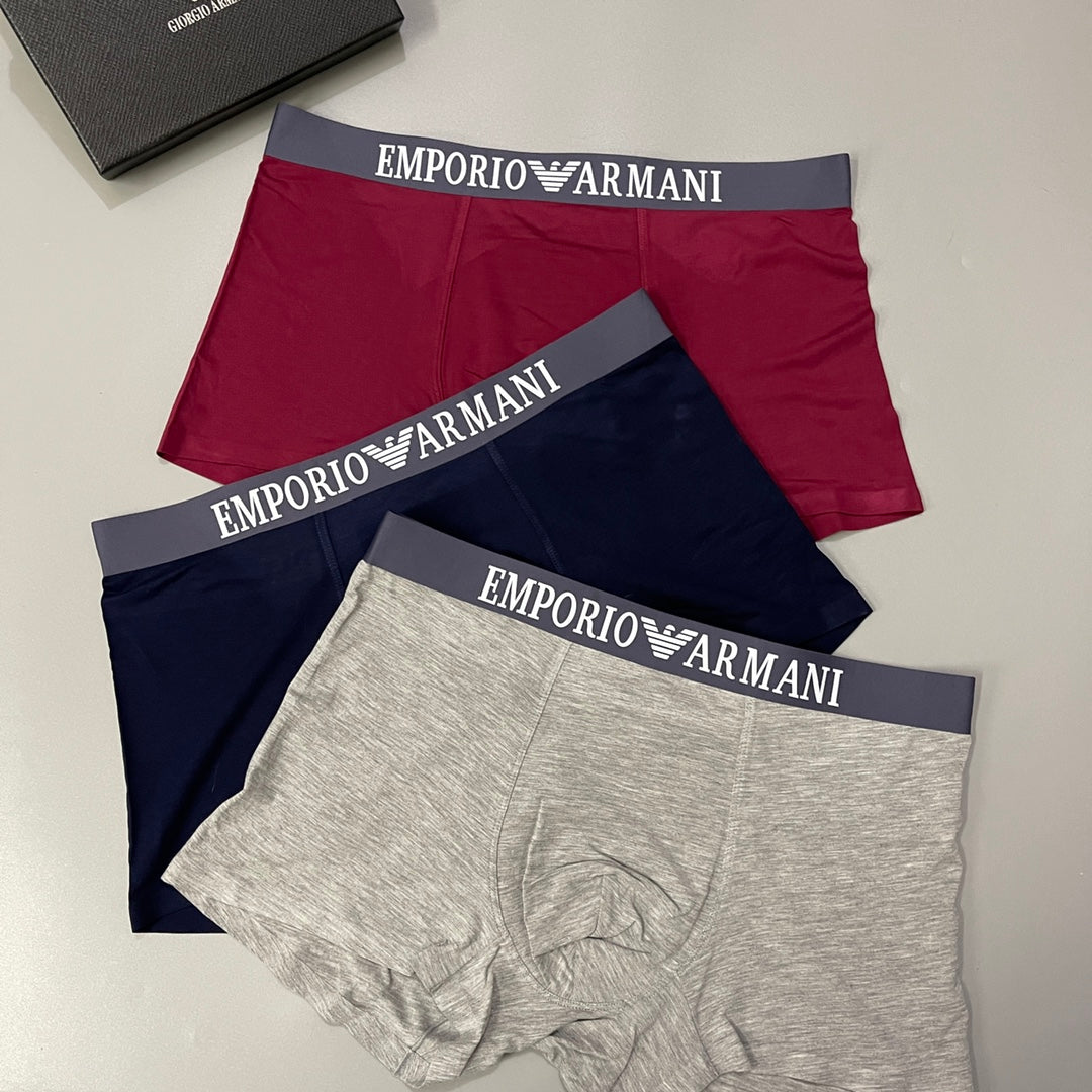 Armani Lettered Band Neutral Boxer Briefs, Box of 3, gallery image 6