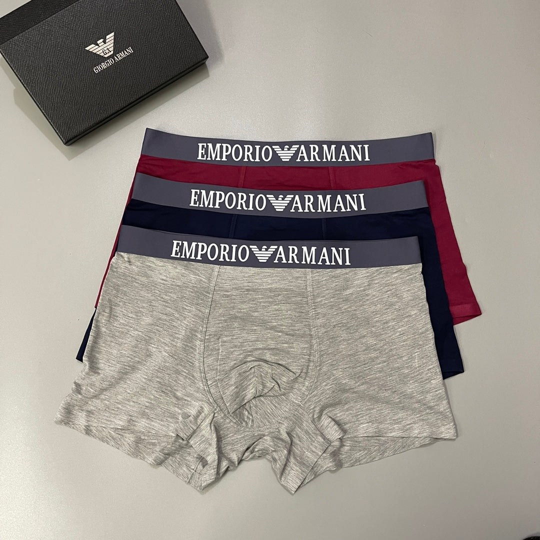 Armani Lettered Band Neutral Boxer Briefs, Box of 3, gallery image 4