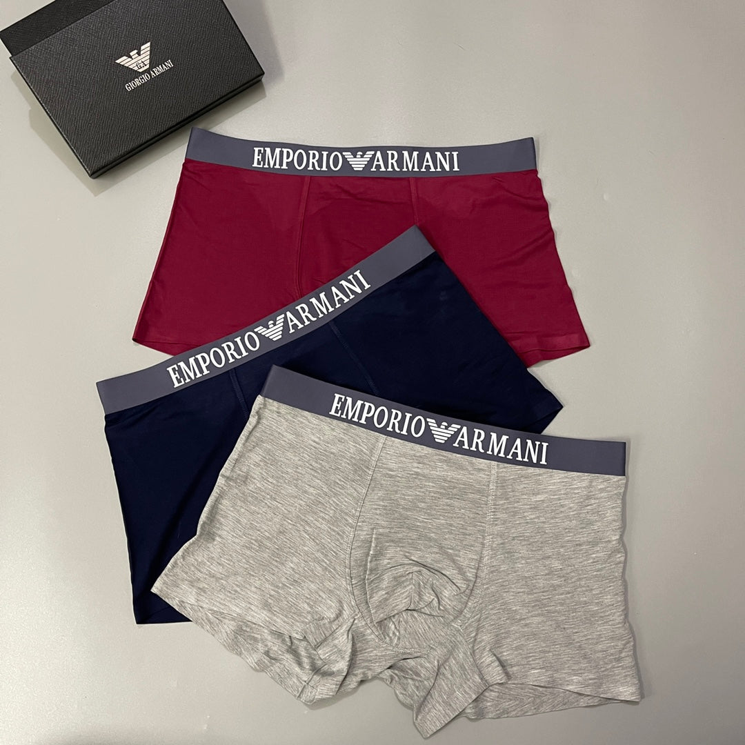 Armani Lettered Band Neutral Boxer Briefs, Box of 3, gallery image 5