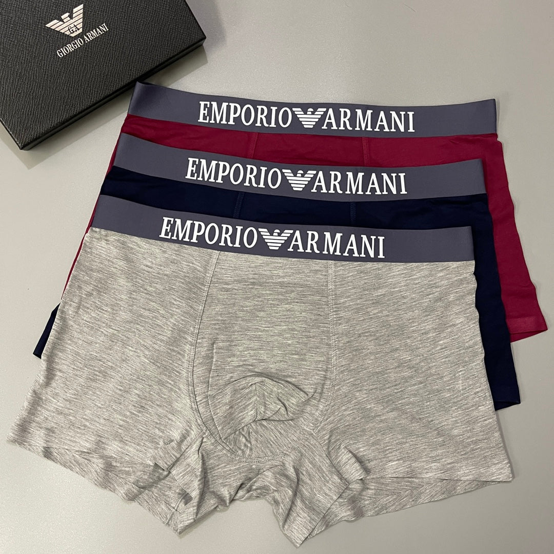 Armani Lettered Band Neutral Boxer Briefs, Box of 3, gallery image 1