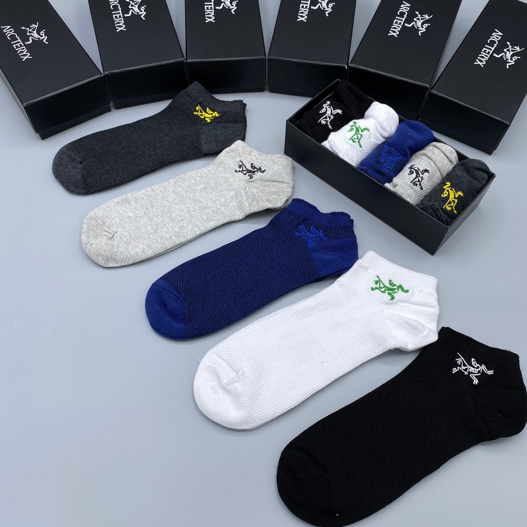 Arc'teryx White Grey Blue Small Bird No-Show Socks, image 5