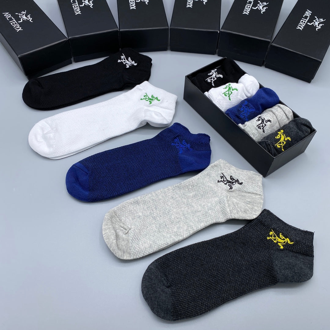 Arc'teryx White Grey Blue Small Bird No-Show Socks, image 1