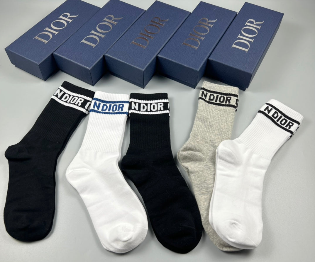 Dior White Grey Black Plain Wordmark Cuffs Crew Socks, image 6