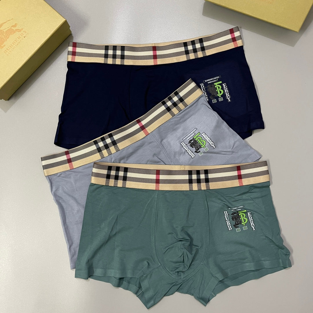 Burberry Green Navy Grey Check Waist Gold Horse Boxer Briefs, image 2