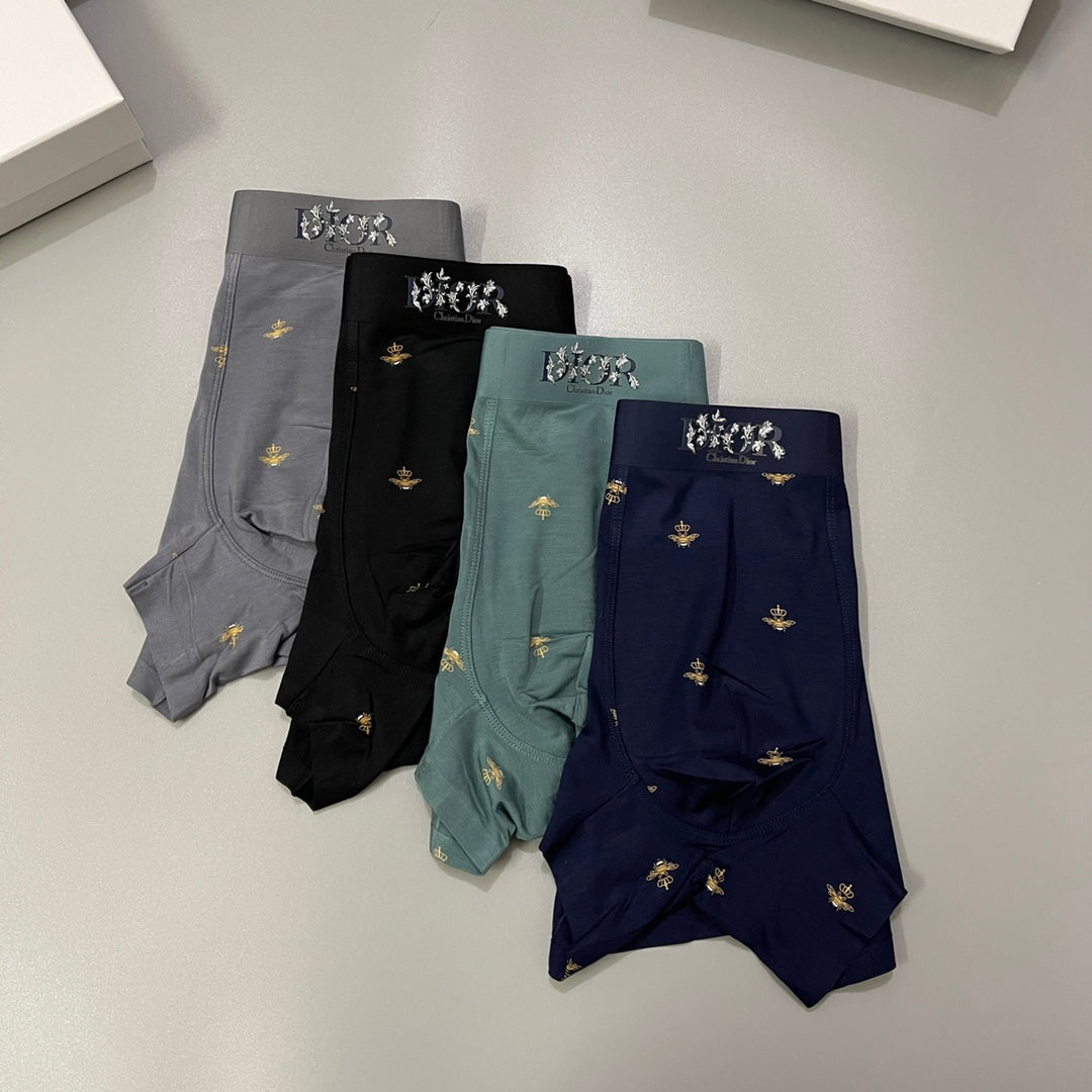Dior Black Grey Navy Gold Bee Print Boxer Briefs, image 8