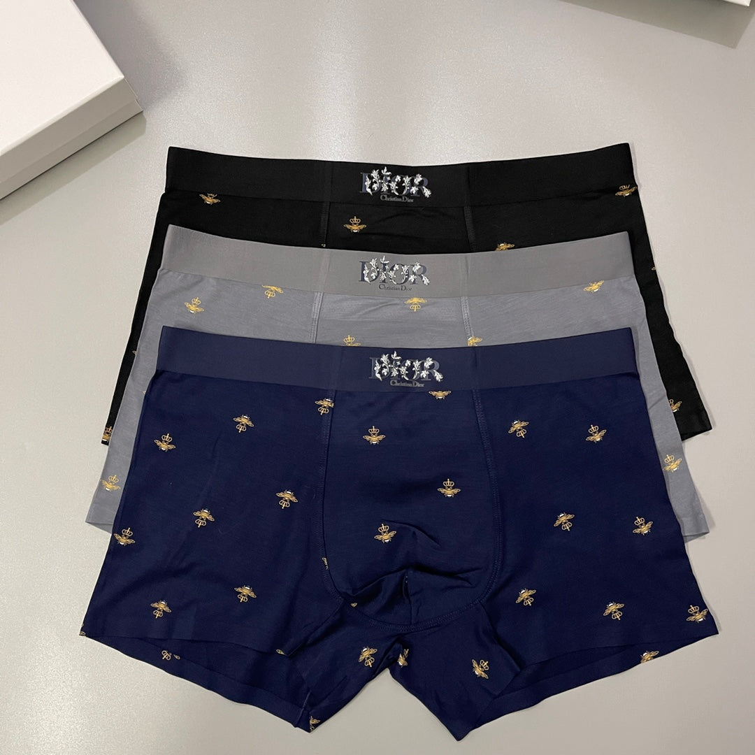 Dior Black Grey Navy Gold Bee Print Boxer Briefs, image 4