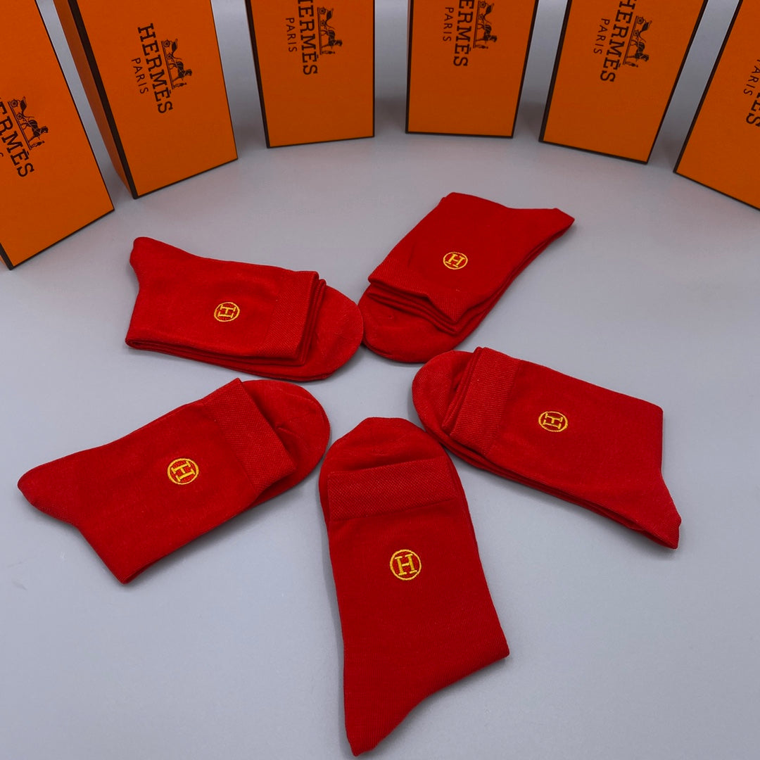 Hermès Red Gold Small Cuff Emblems Crew Socks, image 6