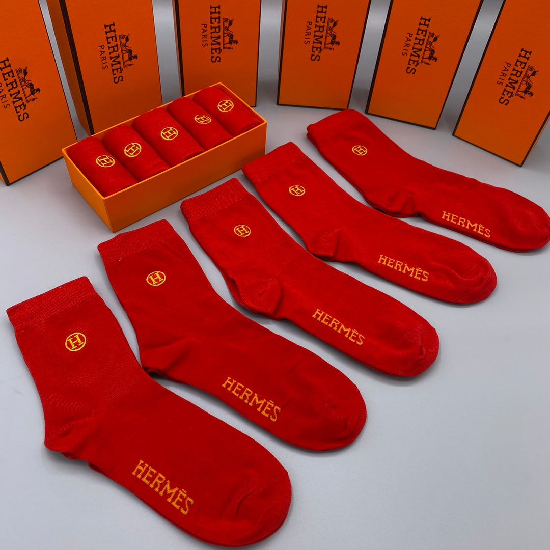 Hermès Red Gold Small Cuff Emblems Crew Socks, image 1