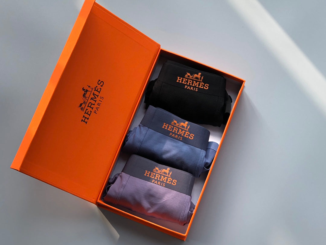 Hermès Boxed Grey Dark Landscape Print Boxer Briefs, image 1