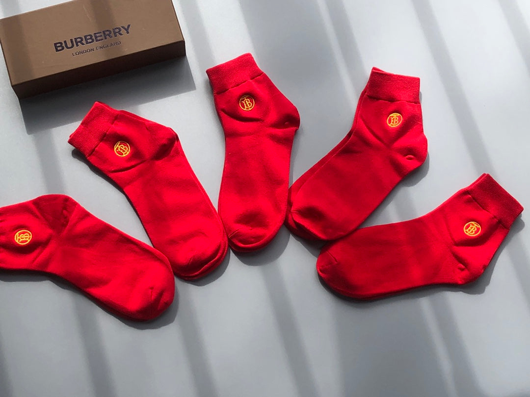 Burberry Red Boxed Gold Round Foot Motifs No-Show Socks, image 5