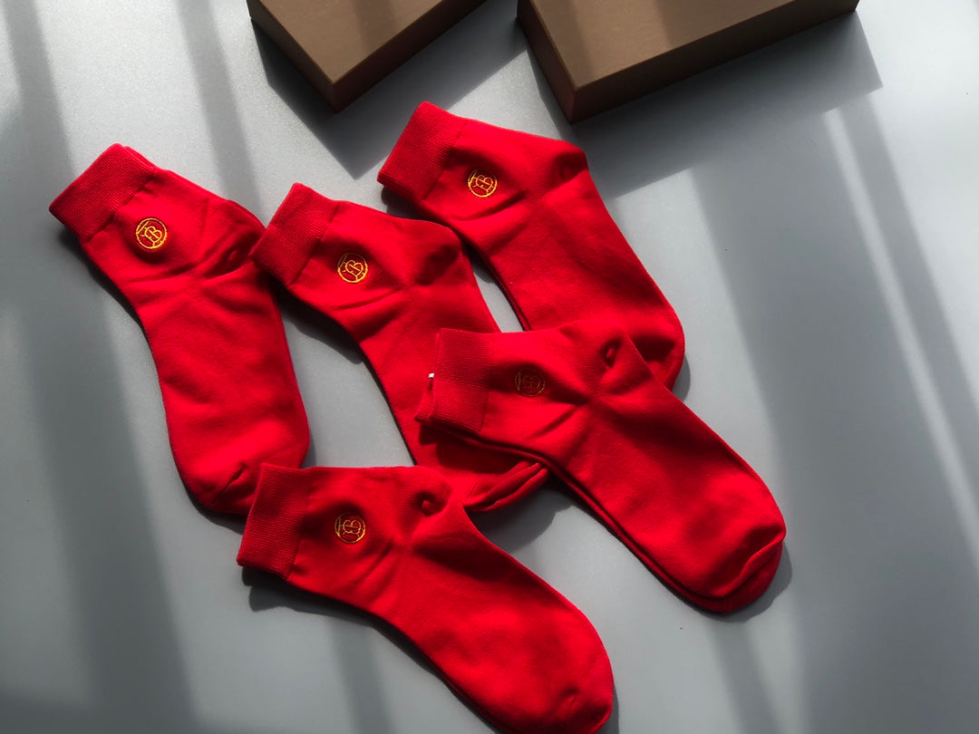 Burberry Red Boxed Gold Round Foot Motifs No-Show Socks, image 8