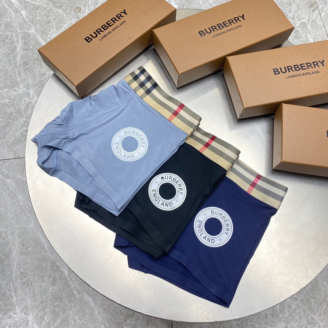 Burberry Blue Grey Check Waist White Round Motif Boxer Briefs, image 3