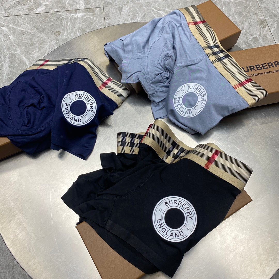 Burberry Blue Grey Check Waist White Round Motif Boxer Briefs, image 4