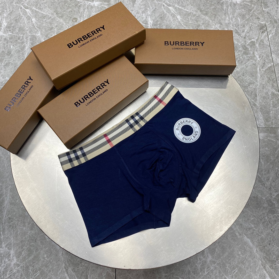 Burberry Blue Grey Check Waist White Round Motif Boxer Briefs, image 6