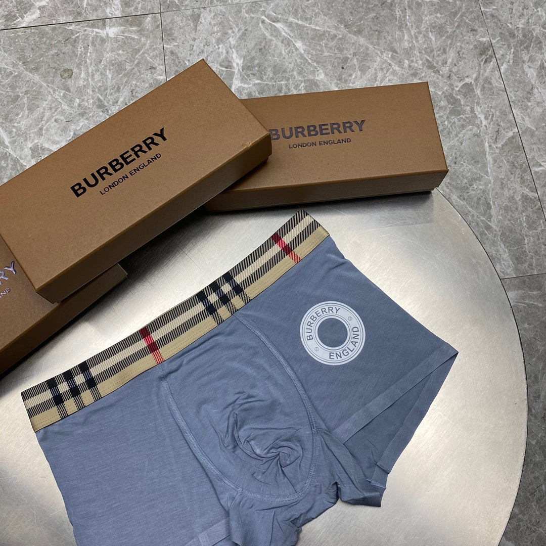 Burberry Blue Grey Check Waist White Round Motif Boxer Briefs, image 5