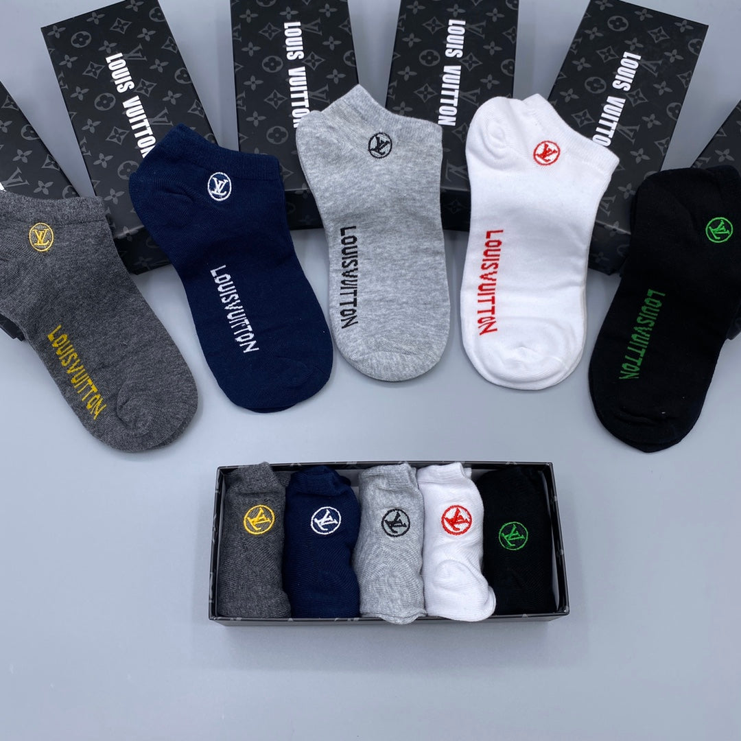 Louis Vuitton Grey White Black Small Foot Text No-Show Socks, image 7