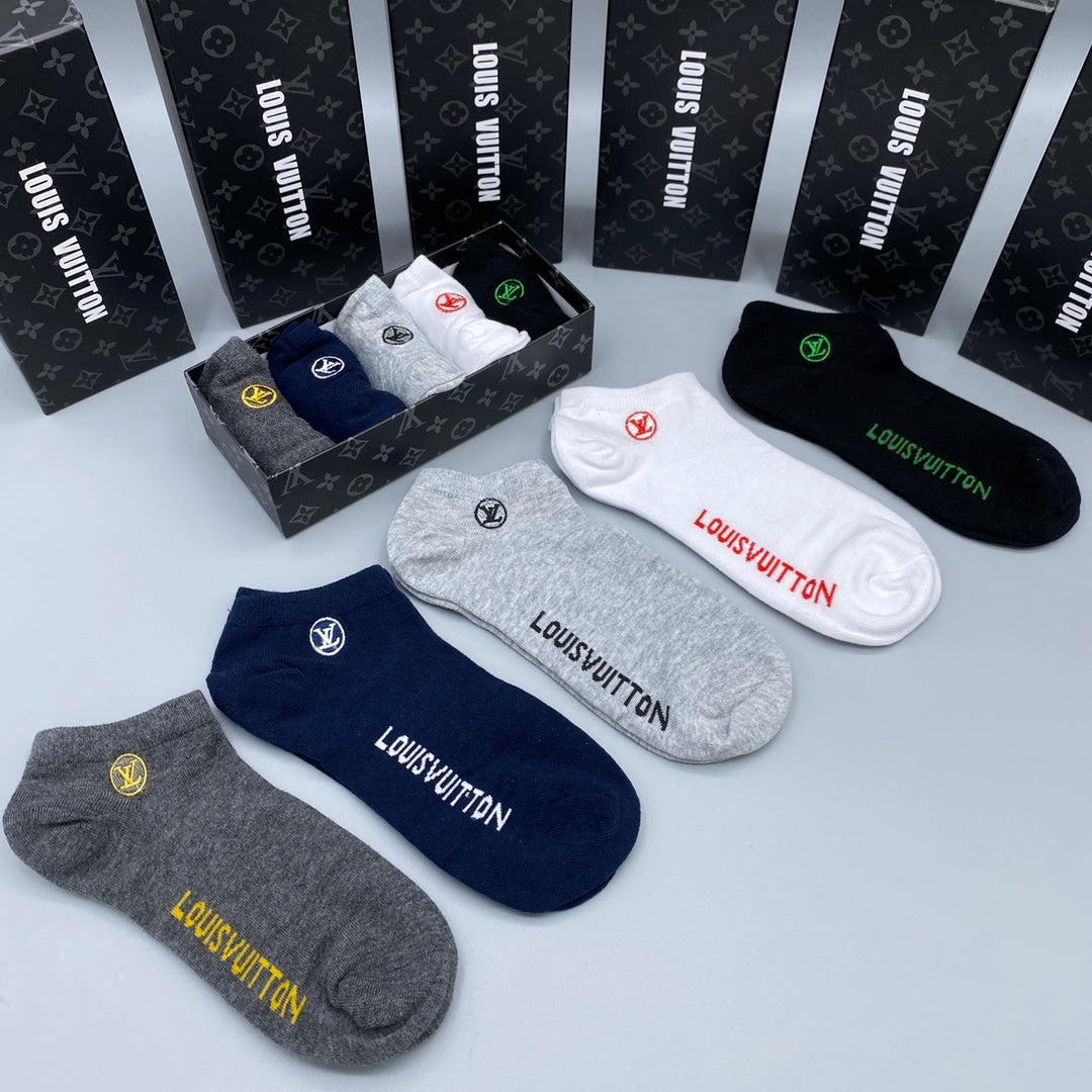 Louis Vuitton Grey White Black Small Foot Text No-Show Socks, image 1