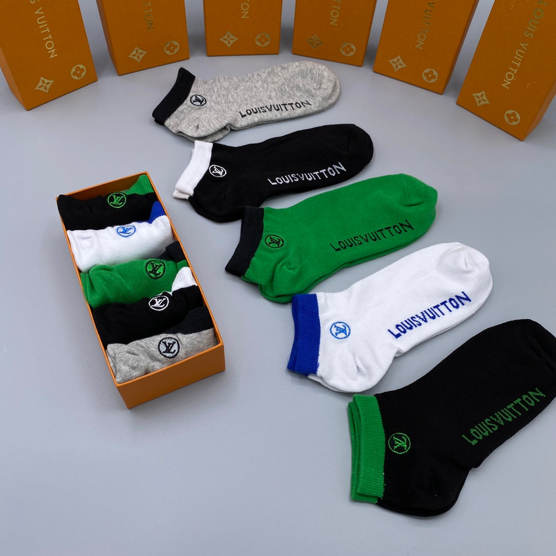 Louis Vuitton Green White Black Side Wordmarks No-Show Socks, image 3