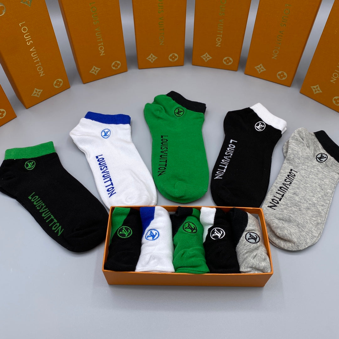 Louis Vuitton Green White Black Side Wordmarks No-Show Socks, image 4