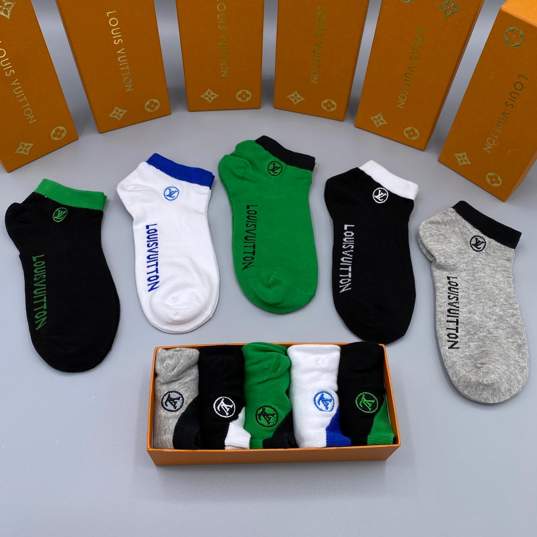 Louis Vuitton Green White Black Side Wordmarks No-Show Socks, image 2