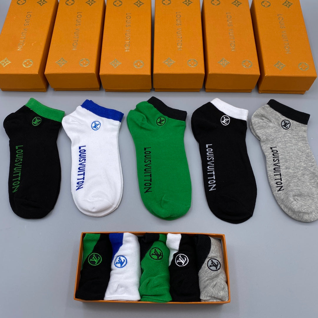 Louis Vuitton Green White Black Side Wordmarks No-Show Socks, image 5