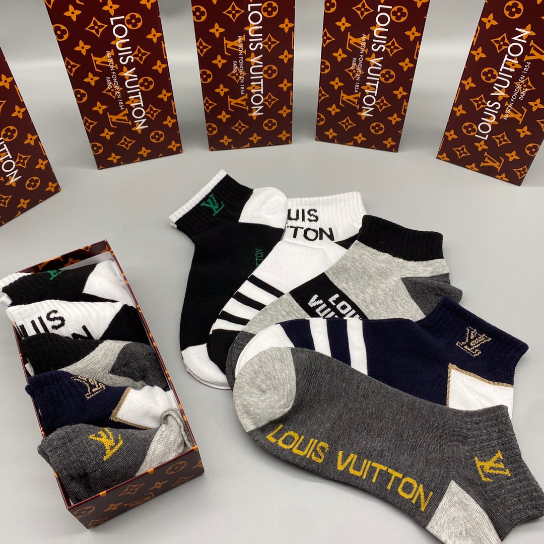 Louis Vuitton Black White Large Letter Graphic Ankle Socks, image 1