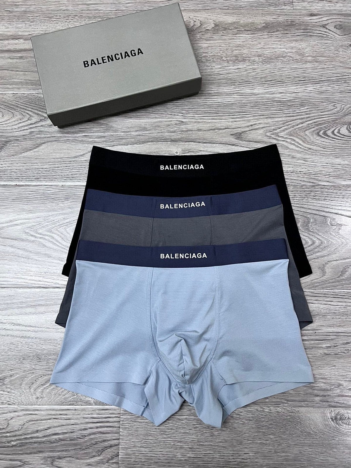 Balenciaga Light Blue Navy Black Small Waist Text Boxer Briefs, image 1