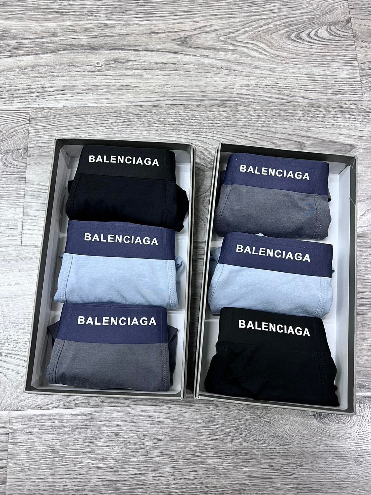 Balenciaga Light Blue Navy Black Small Waist Text Boxer Briefs, image 2