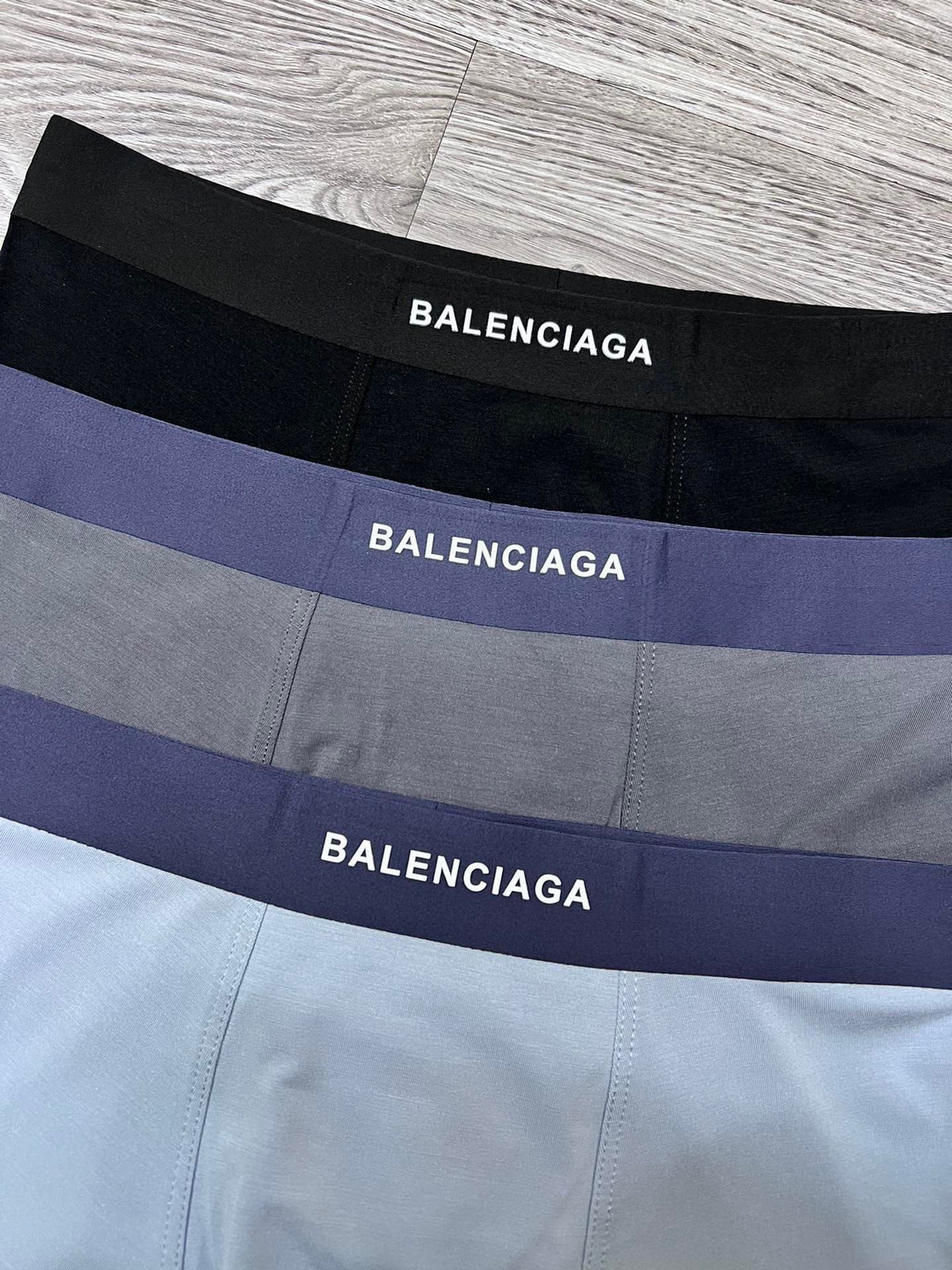 Balenciaga Light Blue Navy Black Small Waist Text Boxer Briefs, image 4