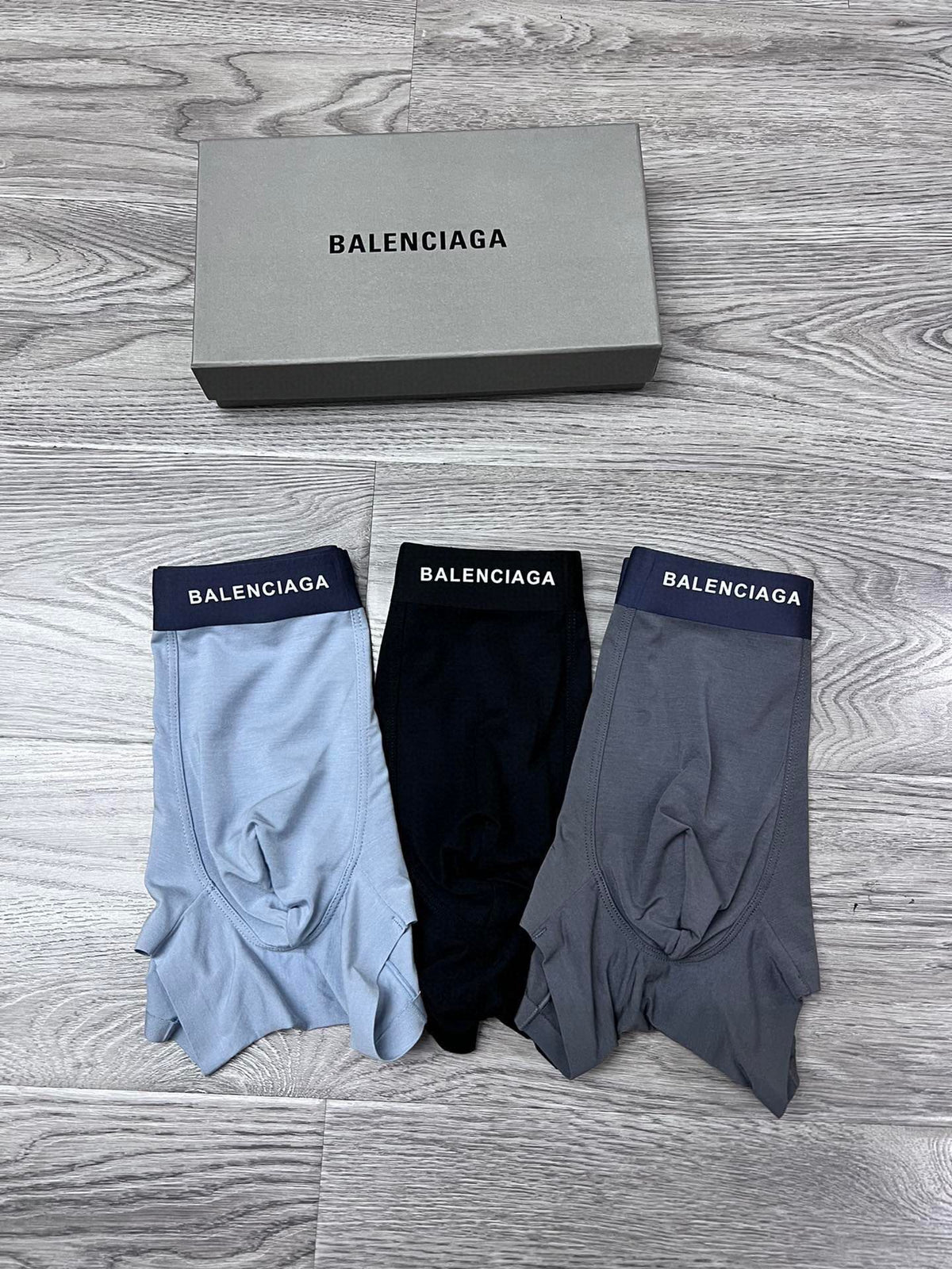 Balenciaga Light Blue Navy Black Small Waist Text Boxer Briefs, image 3