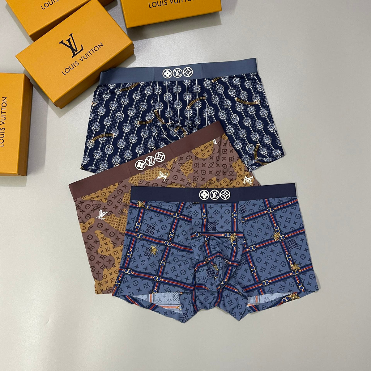 Louis Vuitton Brown Blue Dense Monogram Mix Boxer Briefs, image 1