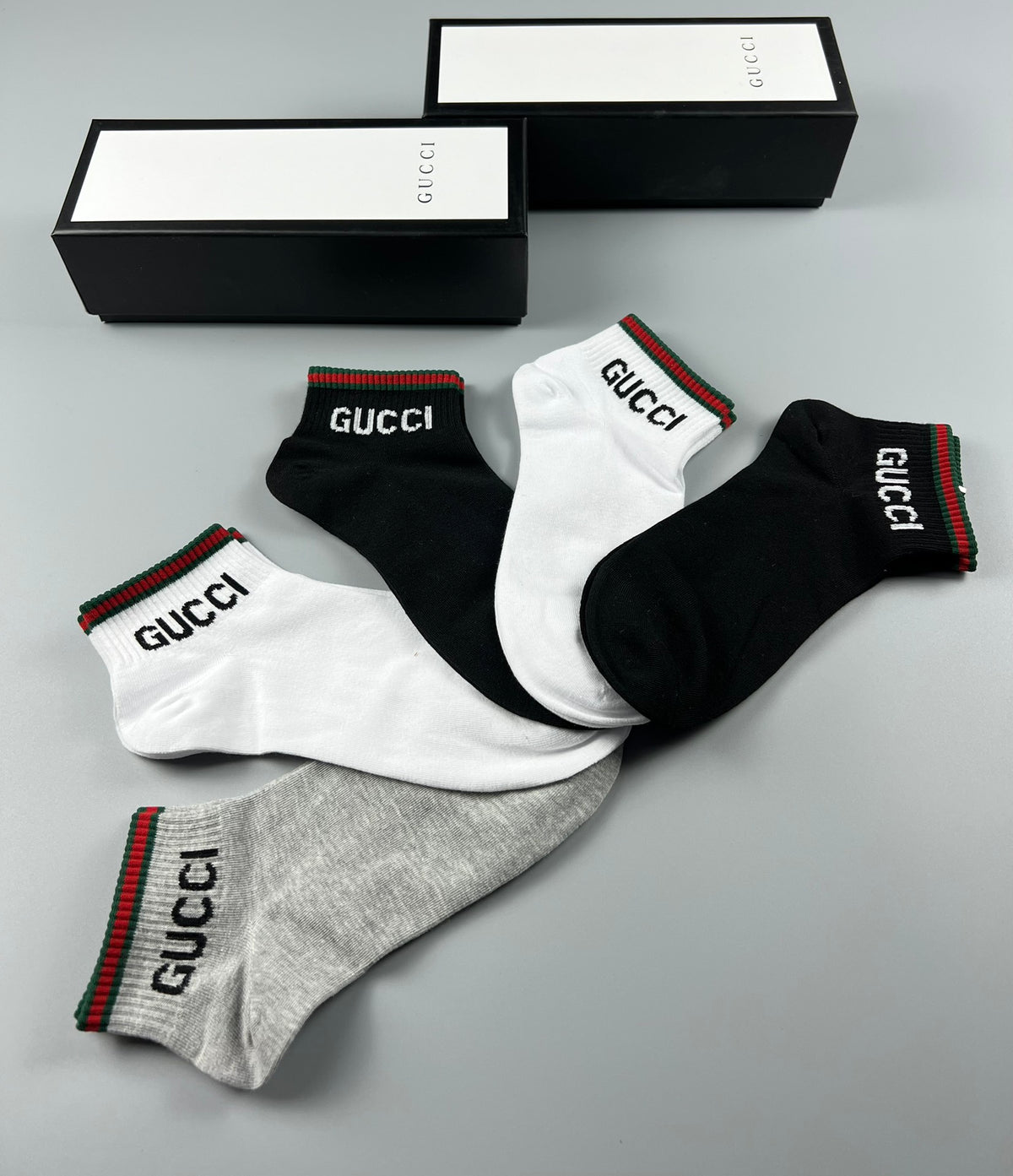 Gucci Black White Wordmark Edges No-Show Socks, image 7