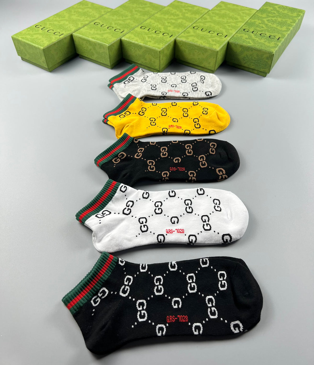 Gucci Yellow White Grey Allover Letters Ankle Socks, image 8